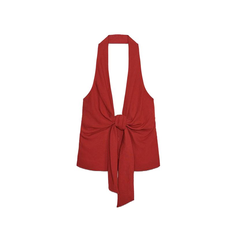 

Топ без рукавов с воротником-стойкой 1608130 1608430 Повседневные брюки широкого кроя 1608030 1608330 Brick Red Tops L