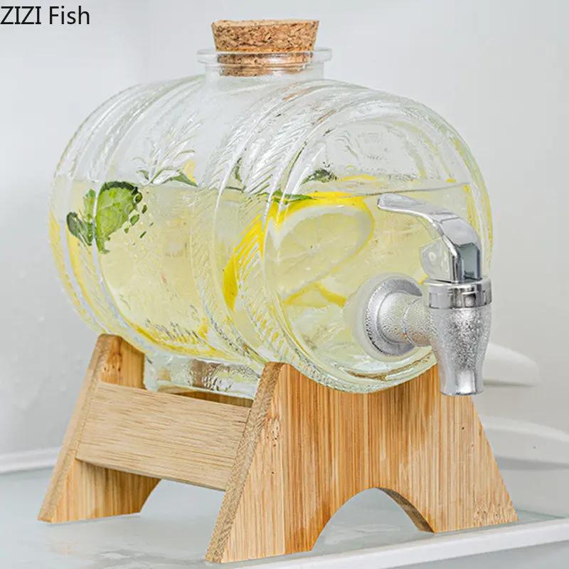 Sticlă de apă rece din sticlă creativă de 1L, cu robinet, sticlă chinezească de sticlă transparentă, bar, petrecere de aniversare, găleată pentru băutură cu suc