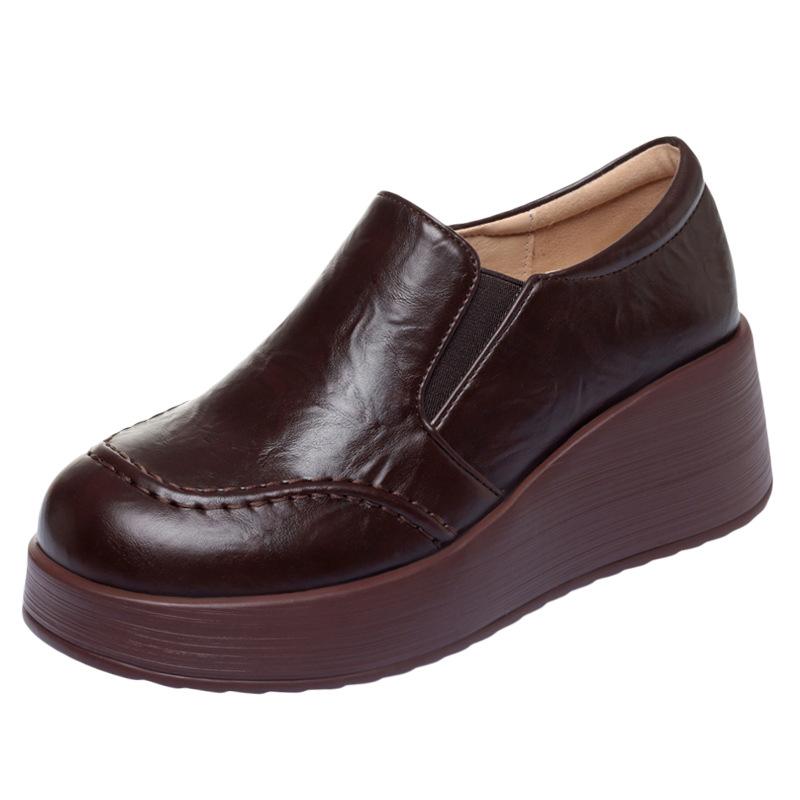 Damen Weiche Sohle Leder Keilabsatz Schuhe Für Mittleres Alter Und Ältere Mütter Dicke Plateau Zum Hineinschlüpfen Bequem Täglich Tragbar Für Den Frühling