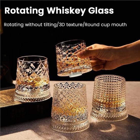 Szklanka do whisky 280 ml, obracana o 360 stopni, z delikatnym wytłaczanym wzorem, stabilna odłączana podstawa, kubek do picia, naczynia