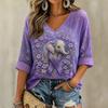 Women's 3D Printed Loose Fit V-Neck Three-Quarter Sleeve T-Shirt Top