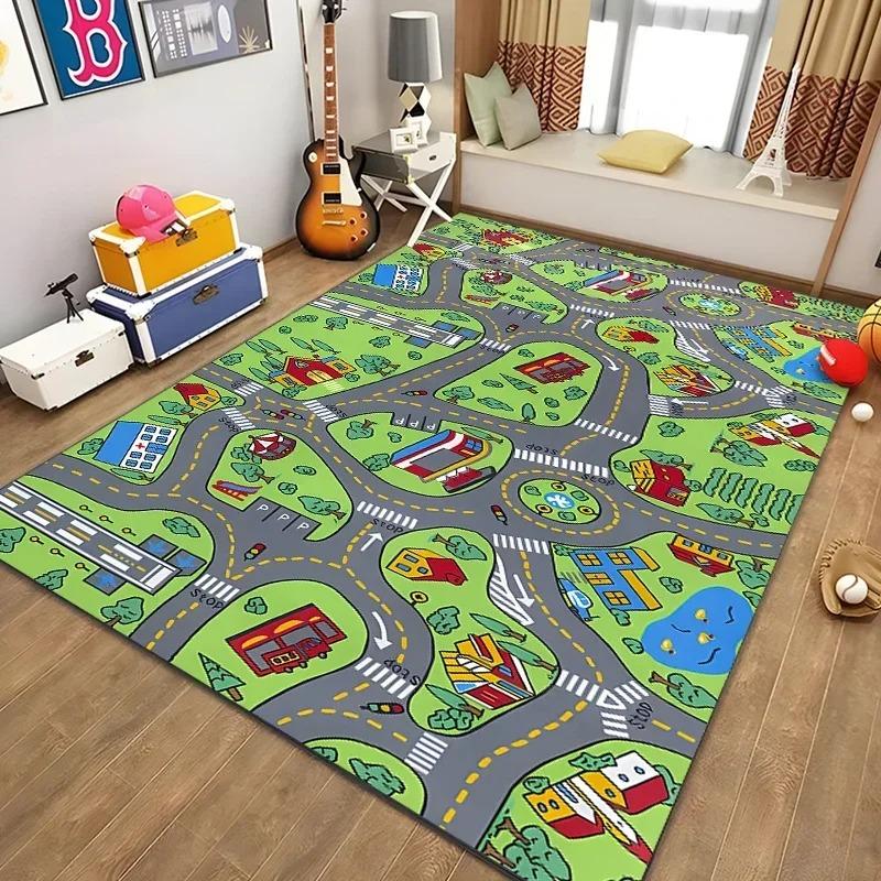 Traffic Road Pattern Mat Kids Play Rug Educational Toy Children's Room Floor Mat Home Decoration Colorful Vehicle Design Carpet