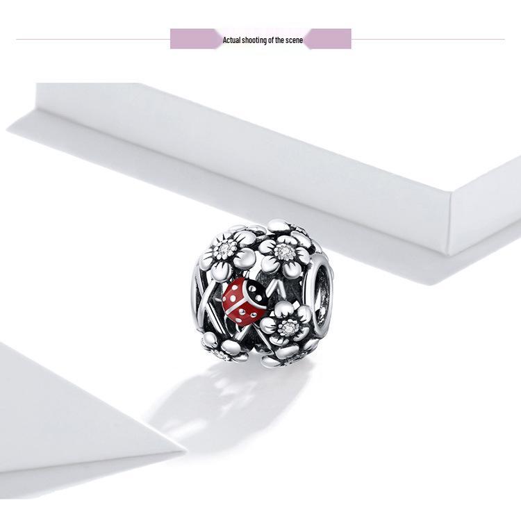 Trädgårdsfe S925 Sterling Silver Nyckelpiga Pärlor DIY Armband SCC1641