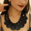 Chunky Wooden Beaded Necklace Double-layer Jewelry Set Exaggerated Round Necklace  Beach