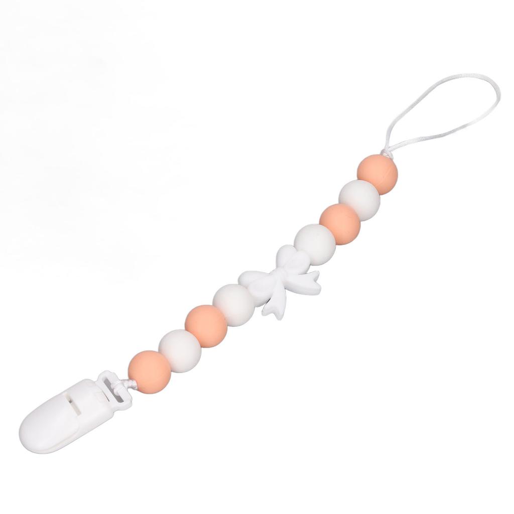 Teething Toy Chewable Cartoon Bow Tie Small Bead Silicone Teething Pacifier Clip Baby Teething Chain