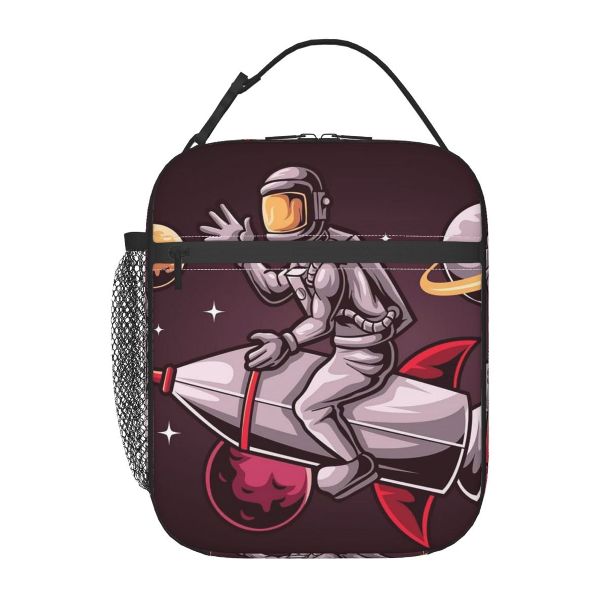 Astronauts Riding Monster Rocket Insulated Lunch Bag for Women Cooler Thermal Food Box Tote Portable Lunch Boxes Container One Size