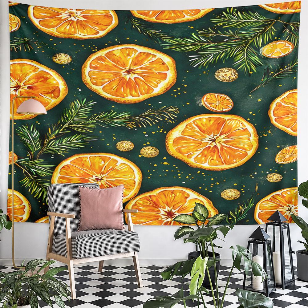 Orange Slices and Pine Twigs Pattern Pattern Wall Hanging Tapestry Decorative Tapestry Home Decor for Bedroom and Living Room