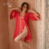 Women's Sheer Mesh Ancient Palace Style Bib Top Kimono Robe Lingerie Set
