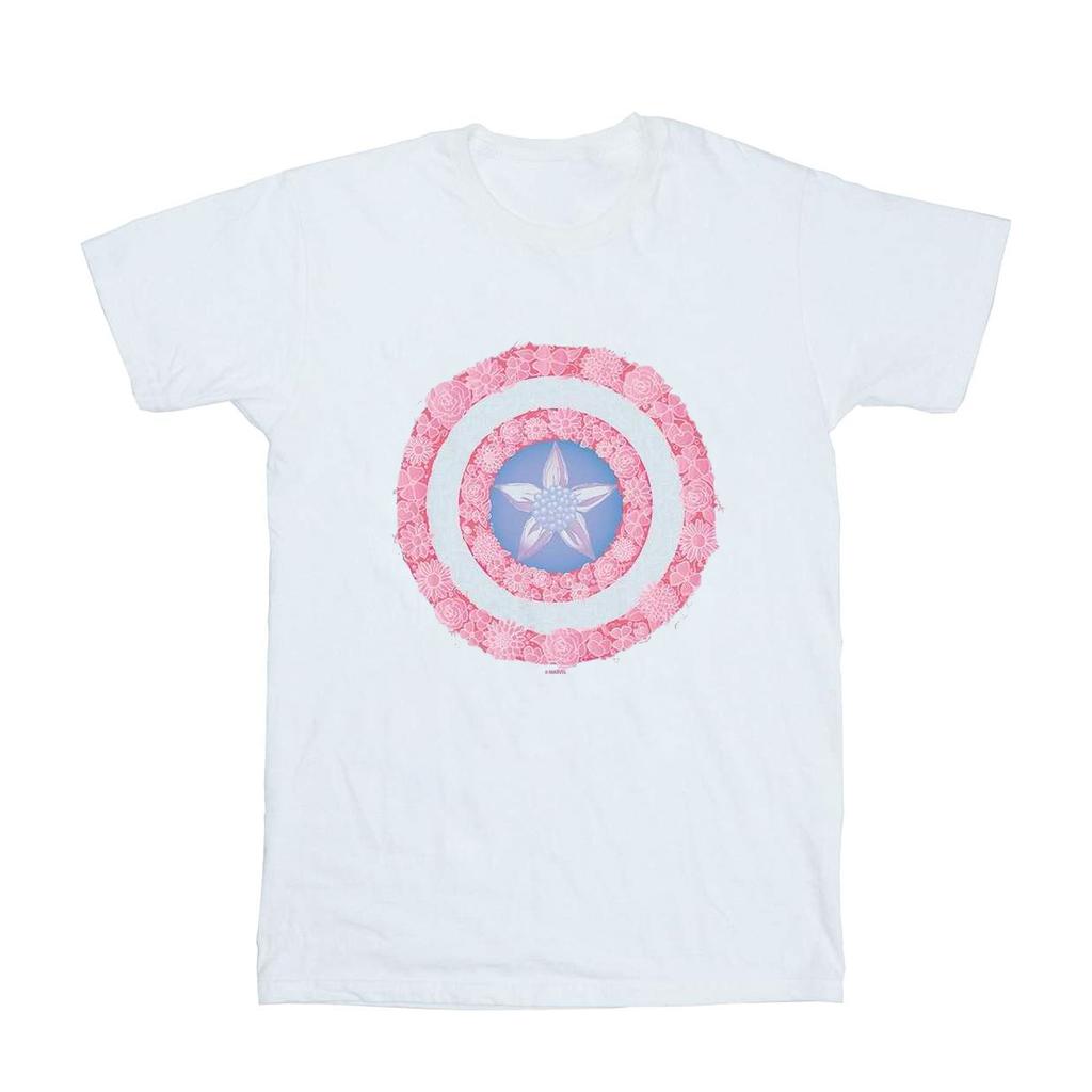 Marvel Mens Captain America Flowers Shield T-Shirt