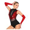 Women Shiny Sequin Leotard Gymnastics Dance Performance Outfit Mock Neck Sleeveless Sheer Mesh Waist Cutout Back Bodysuit