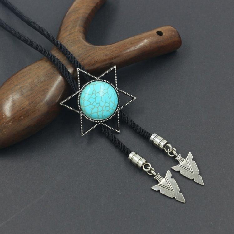 Unique Hexagram Necktie Braided Cord Alloy Engraving Stone Charm Neck Jewelry Tie Unisex Necklace Rodeos