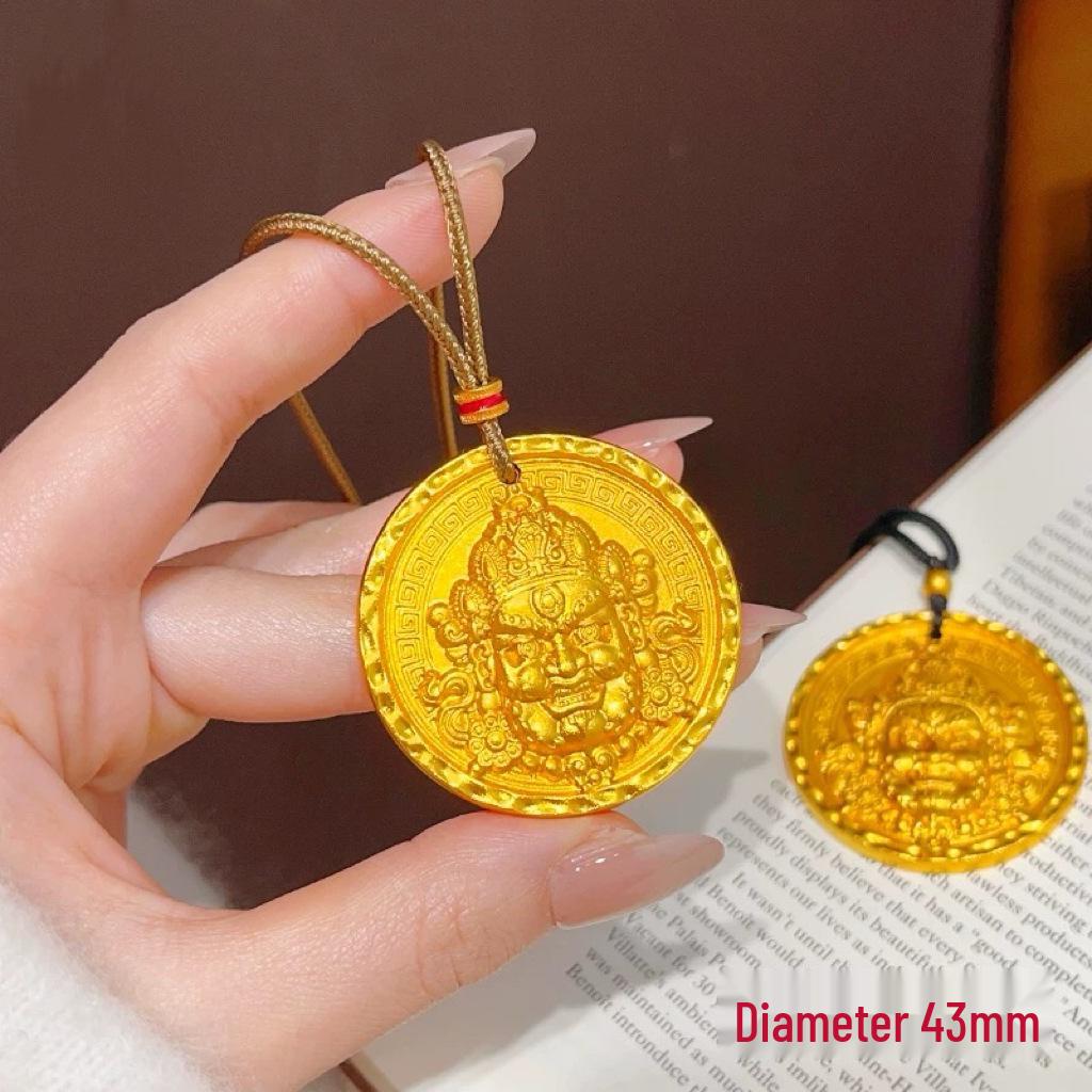 Gold Sand Eight Treasures Compass Pendant Necklace with Gourd Charm for Women