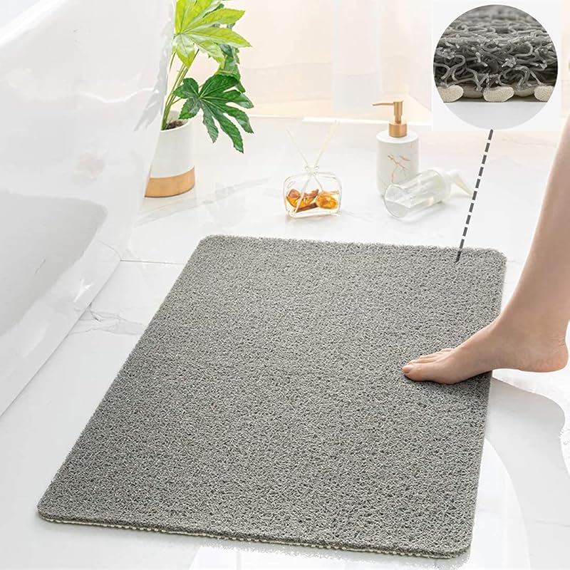 Anti Slip Shower Mat, Soft Textured Bath Mat, Easy Drain Non Slip Comfort Bathtub Mats, Quick Drying PVC Loofah Bathroom Mats, Phthalate Free (15.5"