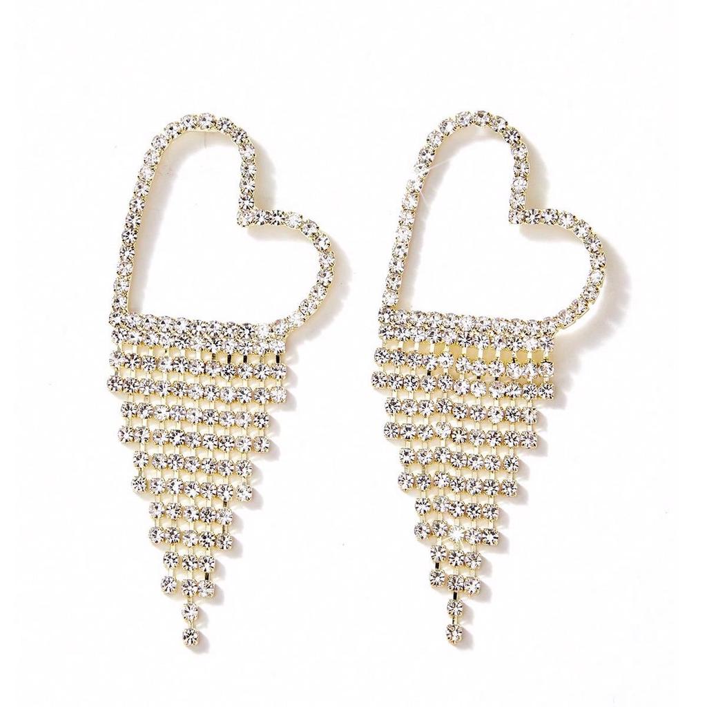 Exquisite Crystal Tassel & Butterfly Heart Stud Earrings for Women - European & American Shiny Ear Jewelry