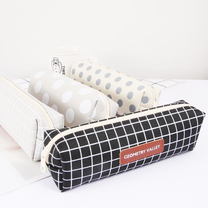 Korean Style Octagonal Plaid Canvas Pencil Case