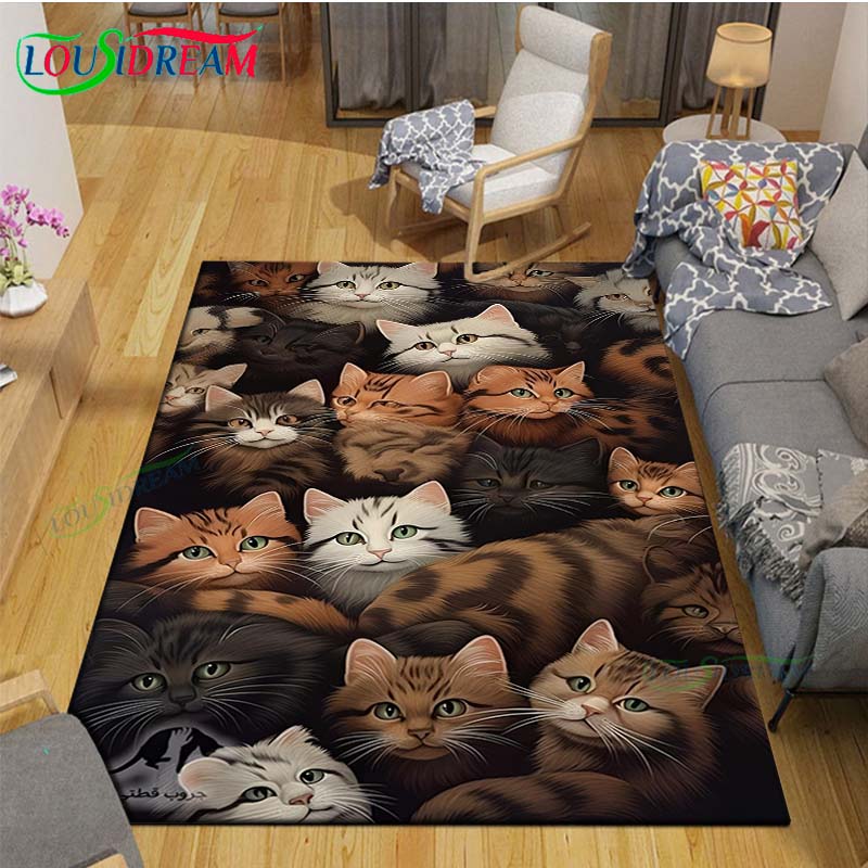Alfombras Impresas con Gatos Pintura Exquisita Moda 3D Alfombra de Área Antideslizante para Sala de Estar Alfombrillas para Habitación de Niños Esterilla de Yoga Alfombra Grande Decoración