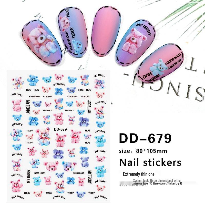 Redanco 3D Little Bear Cartoon Nail Art Stickers - Adhesive, Cute Designs