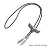 Bolo Tie Leather Rope Metal Flying Eagle Western Necklace with Feathered Pendant