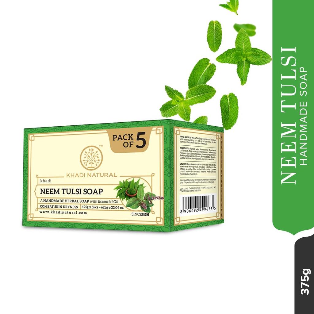 Khadi Natural Neem Tulsi Handmade Soap Pack of 1 125g x 5pcs | Herbal Bath Soap for All Skin Types