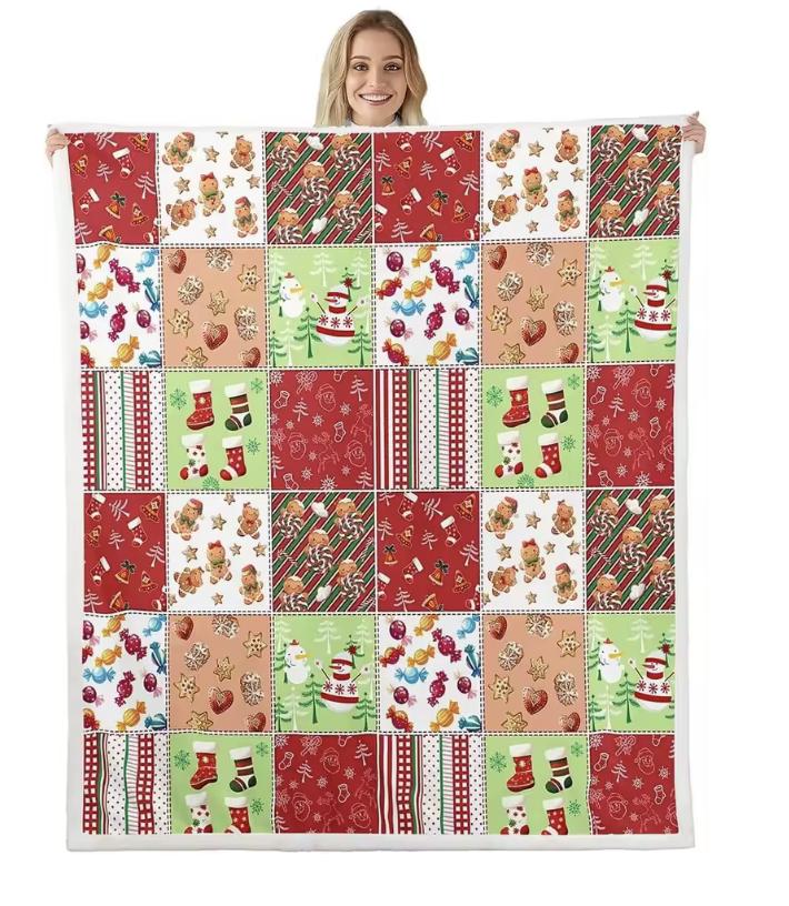 Red Green Christmas Blanket Throw Cute Snowman Gingerbread Man Blankets and Throws Gifts Kids Girls Boys Multicolor Patchwork 30x40in