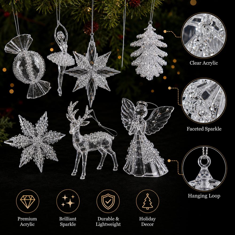 Acrylic Hanging Christmas Ornaments Clear Snowflake Ornaments Deer Ornaments Holiday Home Decor