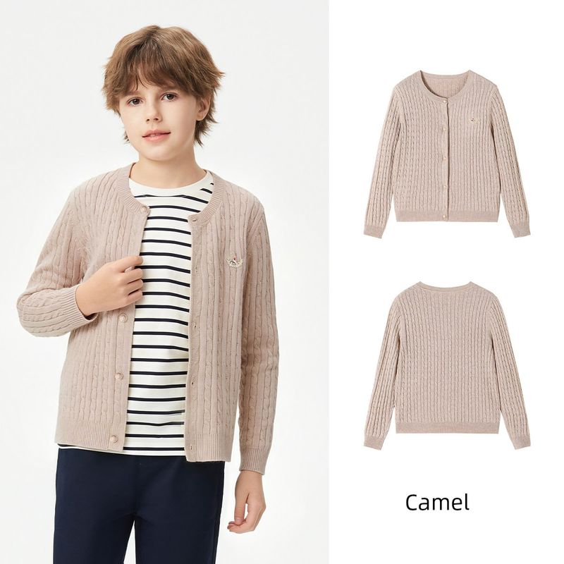 Navigare Italian Small Sailboat Boys  Sweater 2026 Spring Knitted Cardigan for Boys and Girls Tops and Jackets Elegant Cable Knit - Light Camel 150