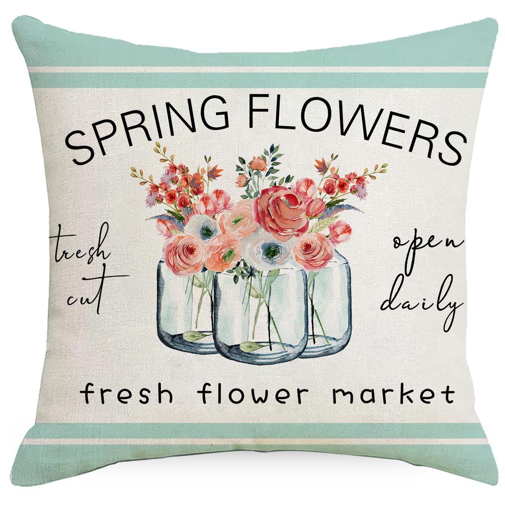 Home Spring and Summer Pillow Case Flowers Truck Bicycle Nordic Style Sofa Pillow Waist Back Cushion