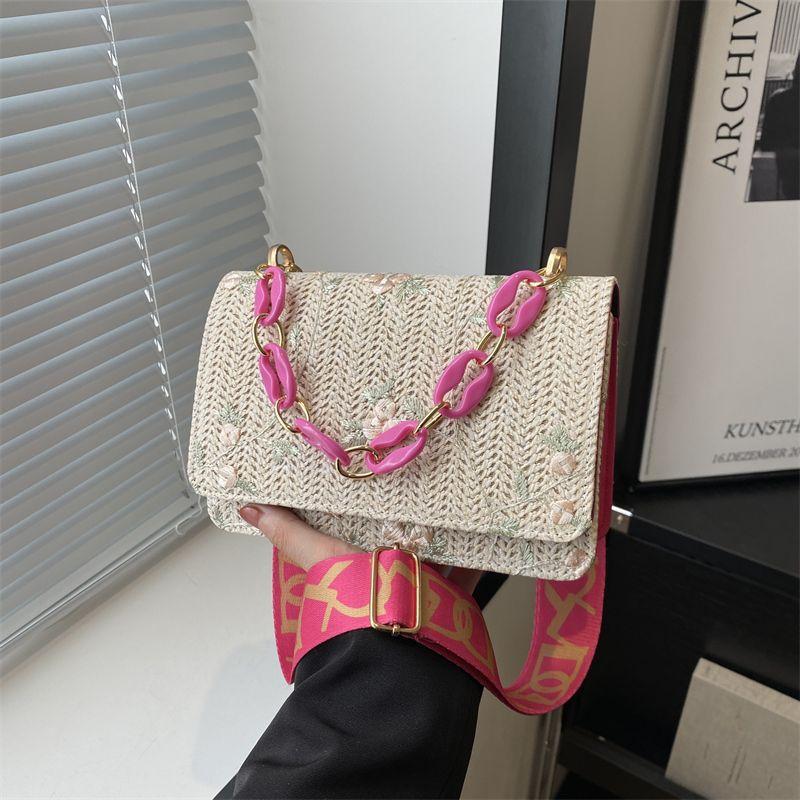 Woven fashion acrylic chain bag 2025 new spring simple shoulder bag straw lace messenger bag women