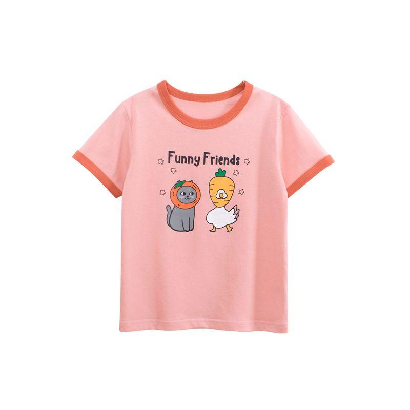 27Home Brand Summer Kidsren s Pure Cotton Short-Sleeved T-Shirt Girls Korean Style Kidsren s Clothing Cartoon Print Baby Clothes Ht9217 Pink 120