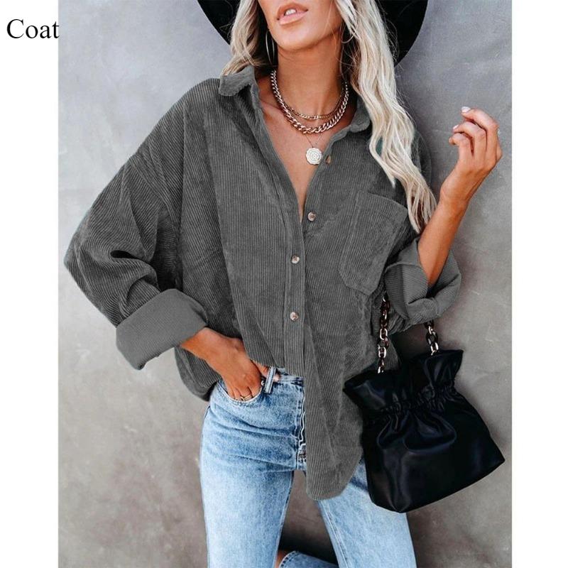 Loose Casual New Shirt Autumn Winter Women's Solid Color Lapel Corduroy Casual All-match Coat