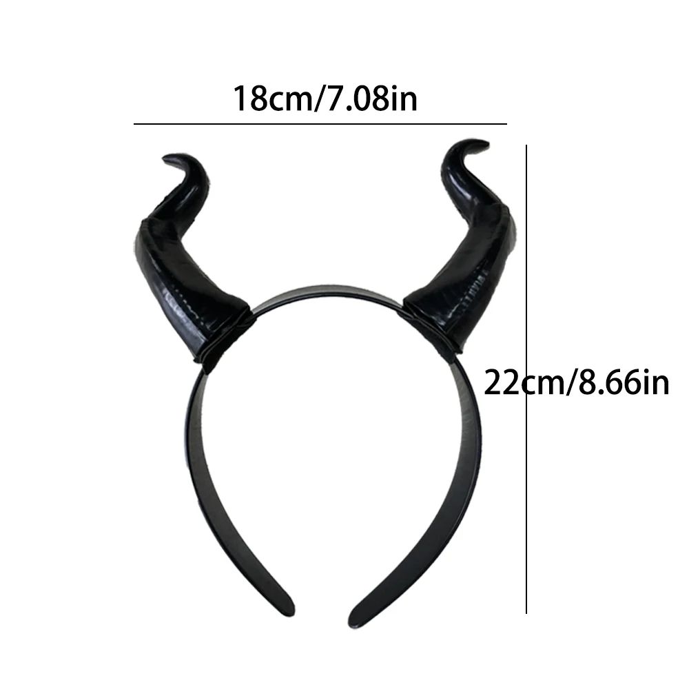 Bull Horn Headband Hair Accessory Women's Black Queen Witch Demon Horns Headpiece Cosplay Christmas Halloween Party Headband