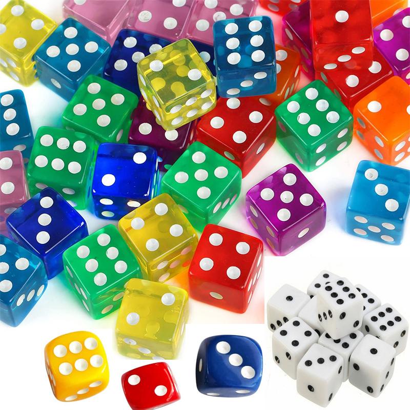 10 Stück D6 Quadratische Würfel Standard 16mm Sechsseitige Pips Würfel für Tischspiele - Undurchsichtig, Transparent