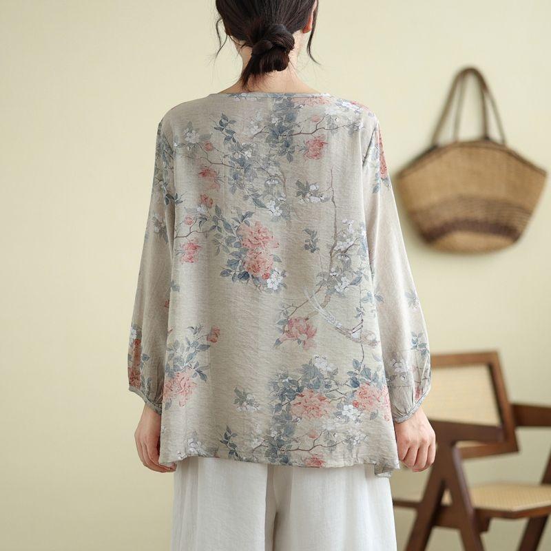 Autumn New Large Size Women's New Chinese Style National Style Embroidered Long-sleeved Tops Loose Pullover T-shirt