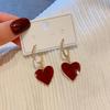 Sweet Vintage Red Heart Dangle Earrings Gold Color Beaded Hoop Drop Earrings for Women Daily Party Romantic Valentines Jewelry
