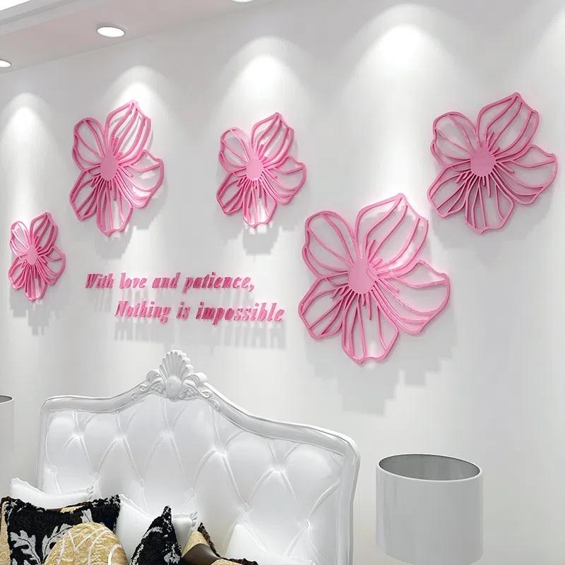 Flower Wall Sticker Acrylic 3D DIY Self-adhesive Wall Decal TV Background Living Dining Room Bedroom Bedside Mural Art Decor