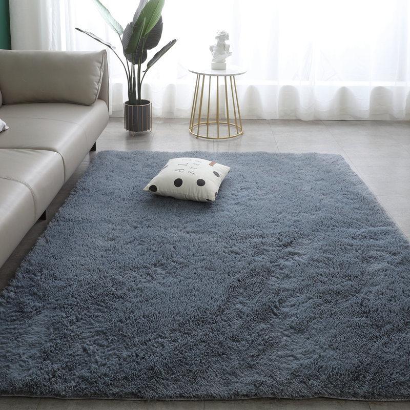 VIKAMA Nordic Style Silk Wool Tie Dyed Solid Color Long Hair Tea Table Living Room Bedroom Household Carpet Floor Bay Window Mat