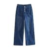Kaslead New Arrival Women's Clothing Fashion Style Fashion All-Match Breasted Wide Leg Pocket Denim 1889022