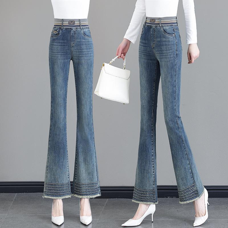 Elastic Waist Micro-flared Pants Women's Plus Size Jeans Spring Women's High Waist Plus Size Thin Flared Pants