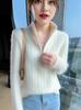 Autumn/Winter 2025 Women's High Neck Wool Knit Pullover: Ribbed Half-Zip, Soft & Fluffy Versatile Sweater