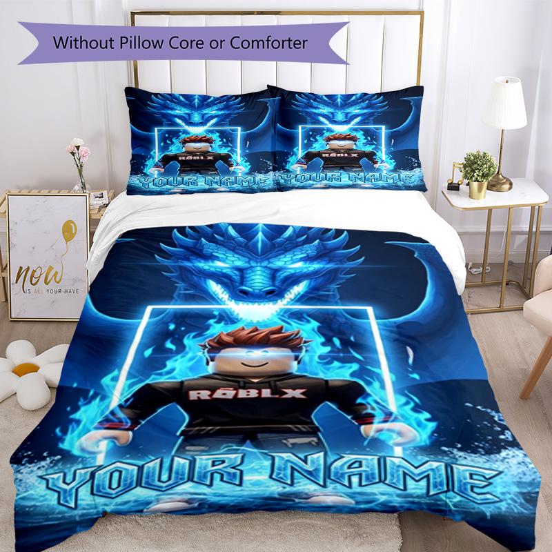 Roblox Customize Text Bed Sheet Set Design for Study room Breathable Duvet Cover Custom Room Decor Wedding Party GiftLuxury Gift for Birthday,