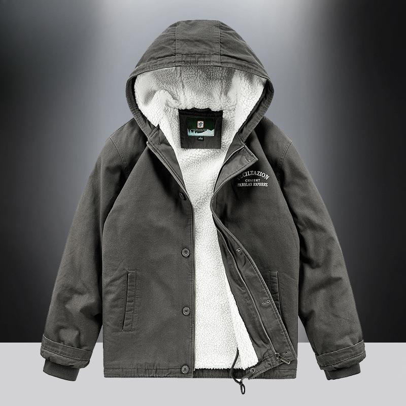 

Men s Fleece Thickened Cotton-padded Jacket Hooded Lamb Fleece Jacket Men s Fattened Plus Size Tooling Cotton-padded Jacket XL