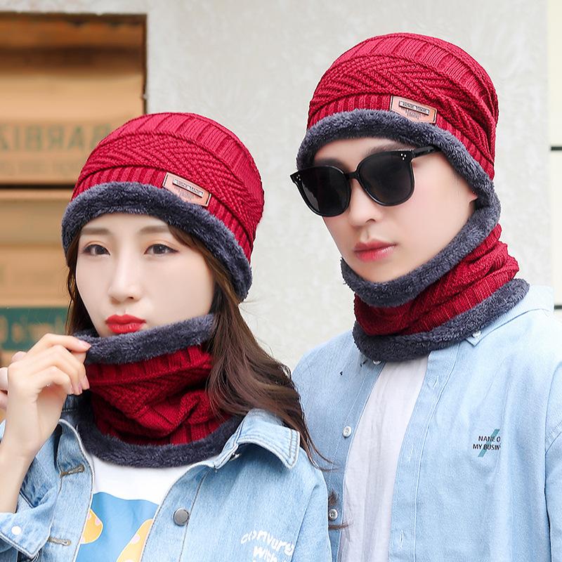 Unisex Hat Winter Youth Warm Thick Knitted Wool Hat Plus Velvet Autumn and Winter Cotton Hat Cold-proof Neck Scarf Ear Protection Hat