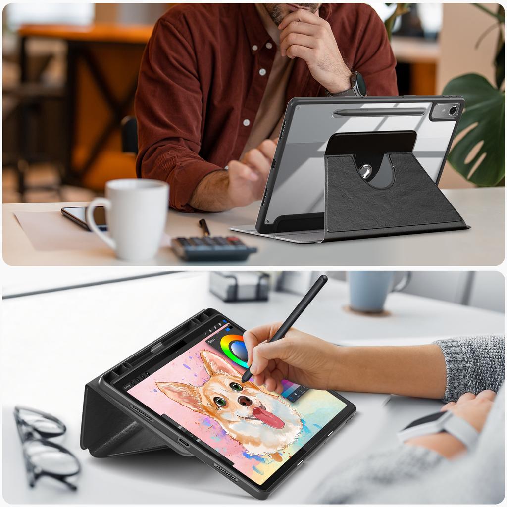 For Lenovo Tab P12 TB371FC Case Leather+Acrylic+TPU Stand Tablet Cover with Auto Wake/Sleep