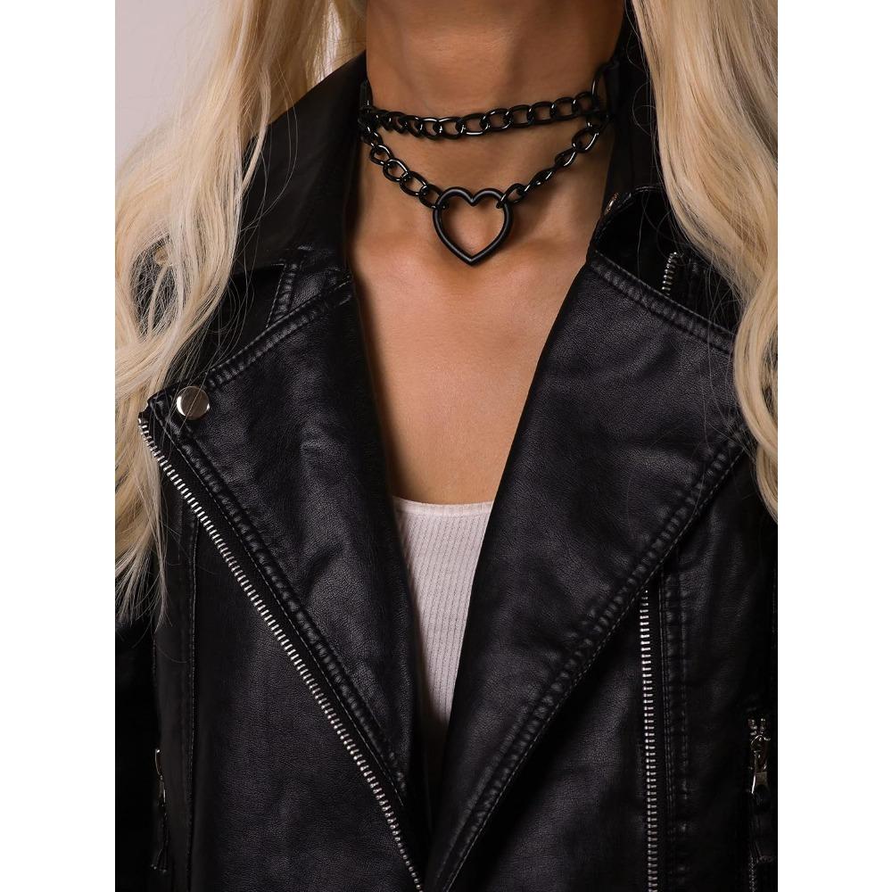 Collana girocollo a catena con cuore, girocollo in pelle PU, collana mood, regalo gioiello di Halloween Natale per uomo e donna (1 pezzo, nero)