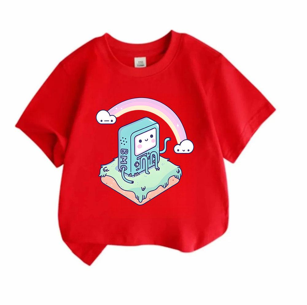 Kids Boys Girls 100% Cotton Short Sleeve Crew Neck T-Shirt, Cute Adventure Game Console BMO Character Print Casual Soft Tee for Daily Wear