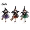 Halloween Witch Ornament Decoration Soft Cloth Gauze Skirt Mini Broom Stuffed Doll Hanging Festival Figurine Pendant Gift Idea