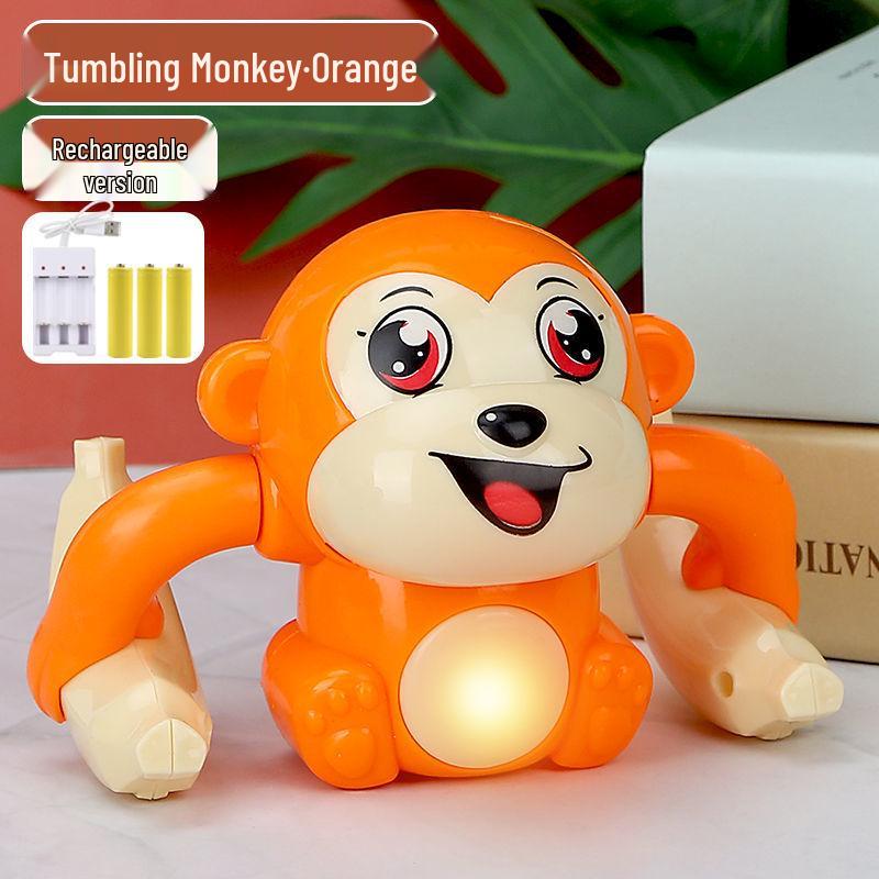 TikTok Electric Tumbling Monkey Toy for Kids – Early Education Light Music Somersault Crawling Monkey