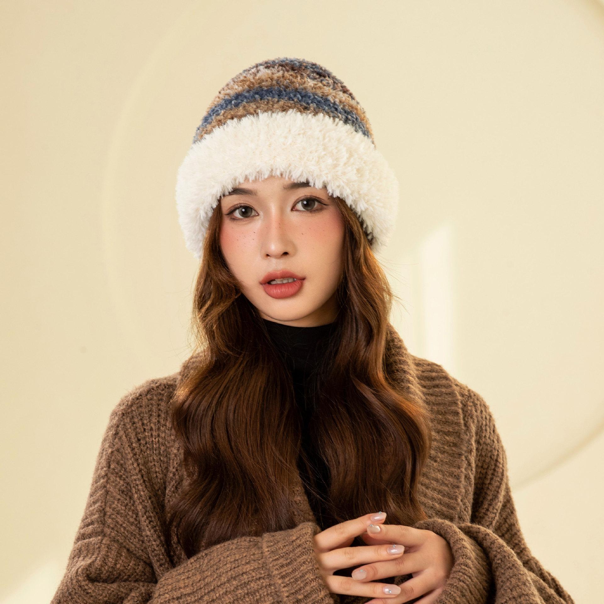 

Huge face small pile hat women s new autumn and winter knitted hat winter warm headgear cold hat one size fits all зелений