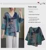 2022 Summer V-Neck Asymmetrical Cotton Linen Shirt - Printed, Plus Size, Mid-Length Sleeves, Retro Women's Fashion