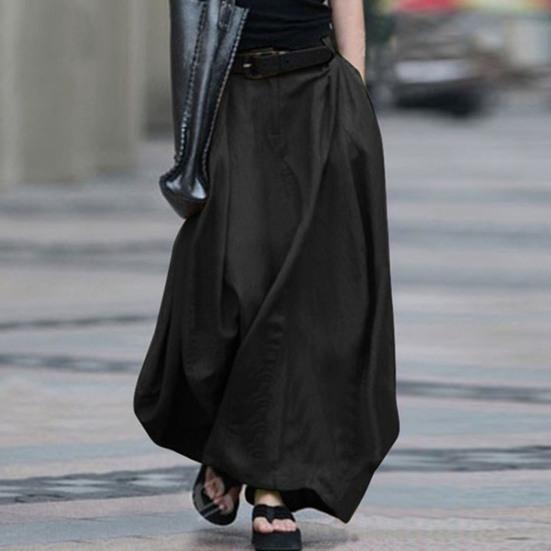 High Waist A-Line Ankle-Length Women Skirt Solid Color Office Maxi Skirt Female Clothing